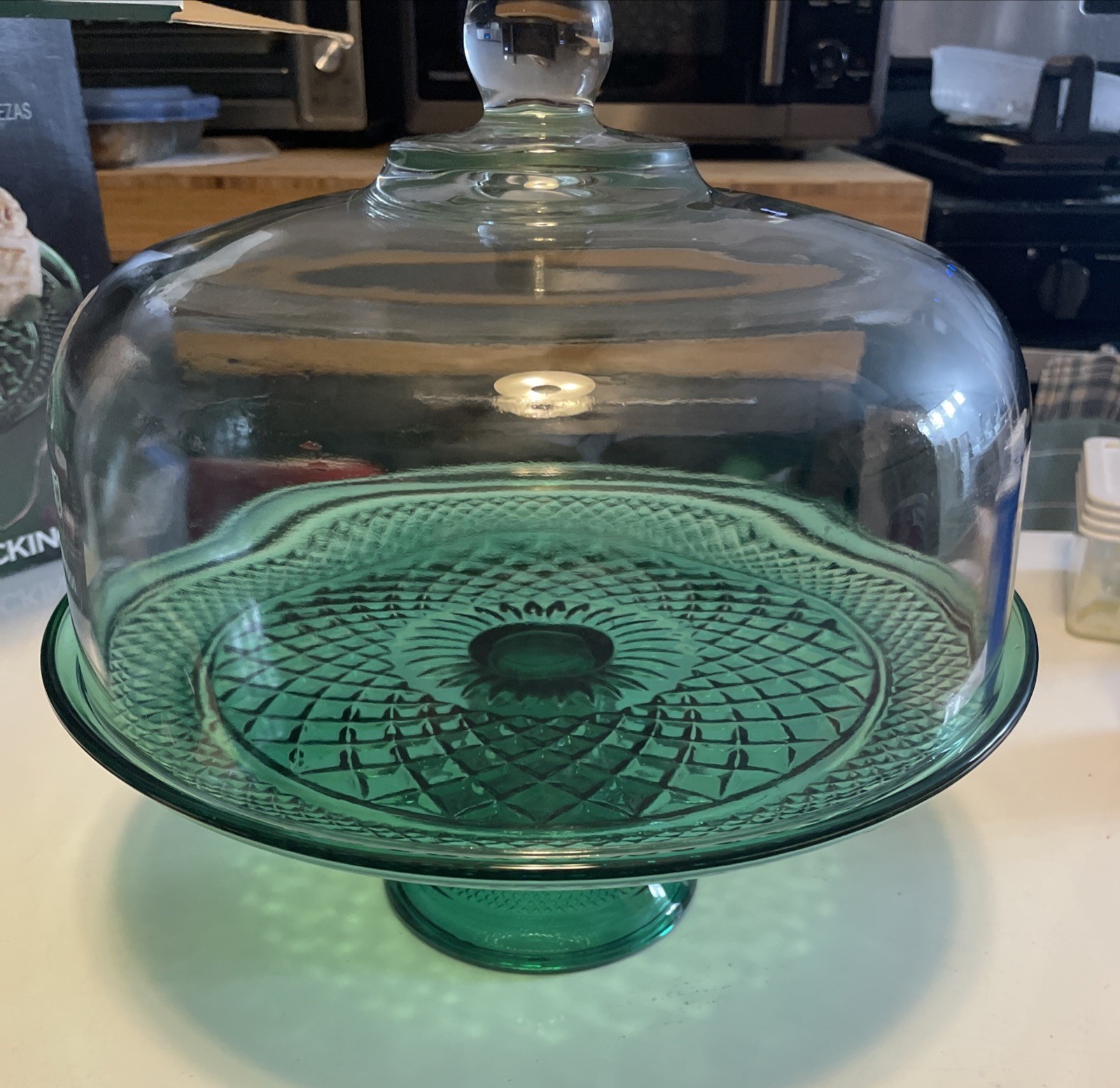 Anchor Hocking Vintage Wexford Glass Emerald Green Footed Cake Set w/Box