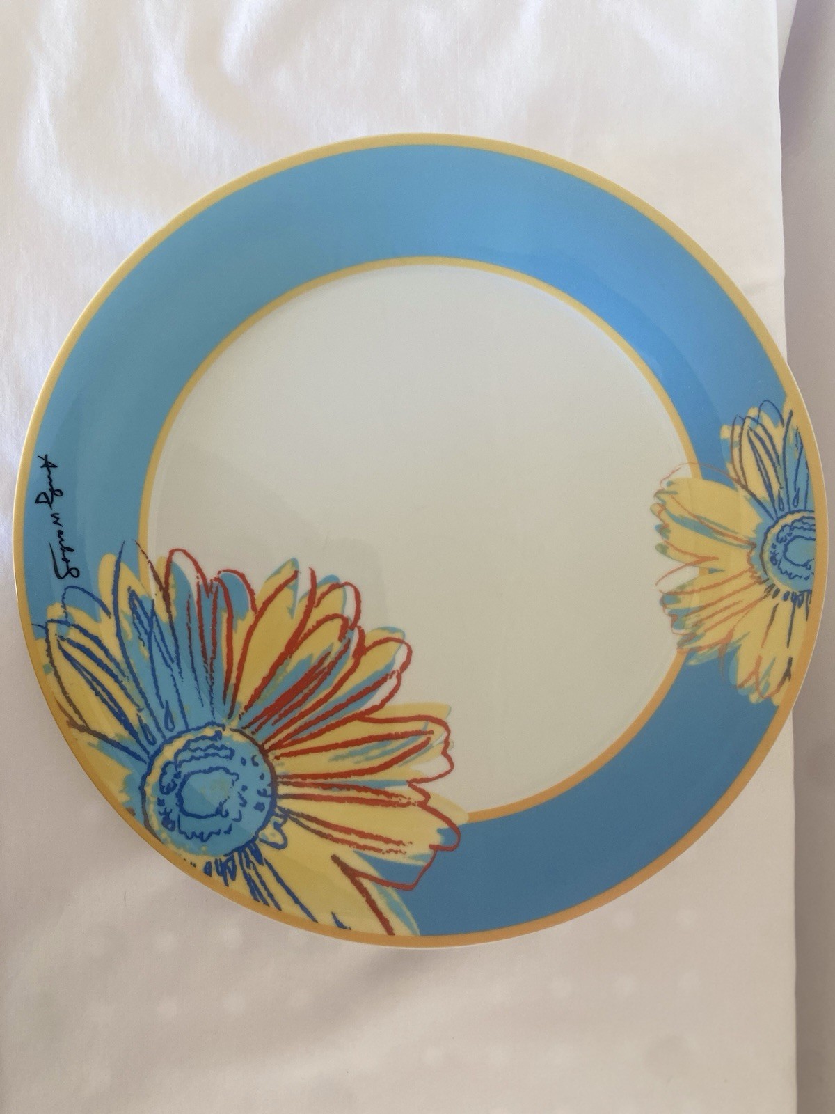 Andy Warhol Rosenthal Daisy Dinner Plates Blue Border Set of 6 Studio-Line