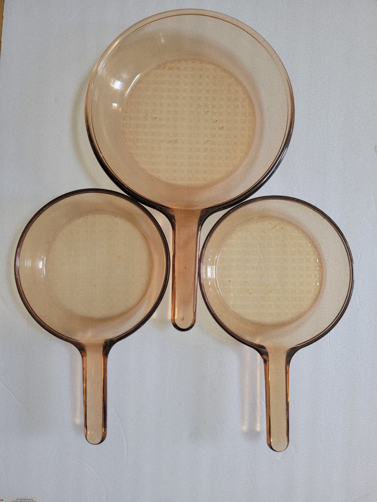 Set of 3 Corning France Vision Amber (1) 10″ & (2) 7″ Fry Pans Waffle Bottom