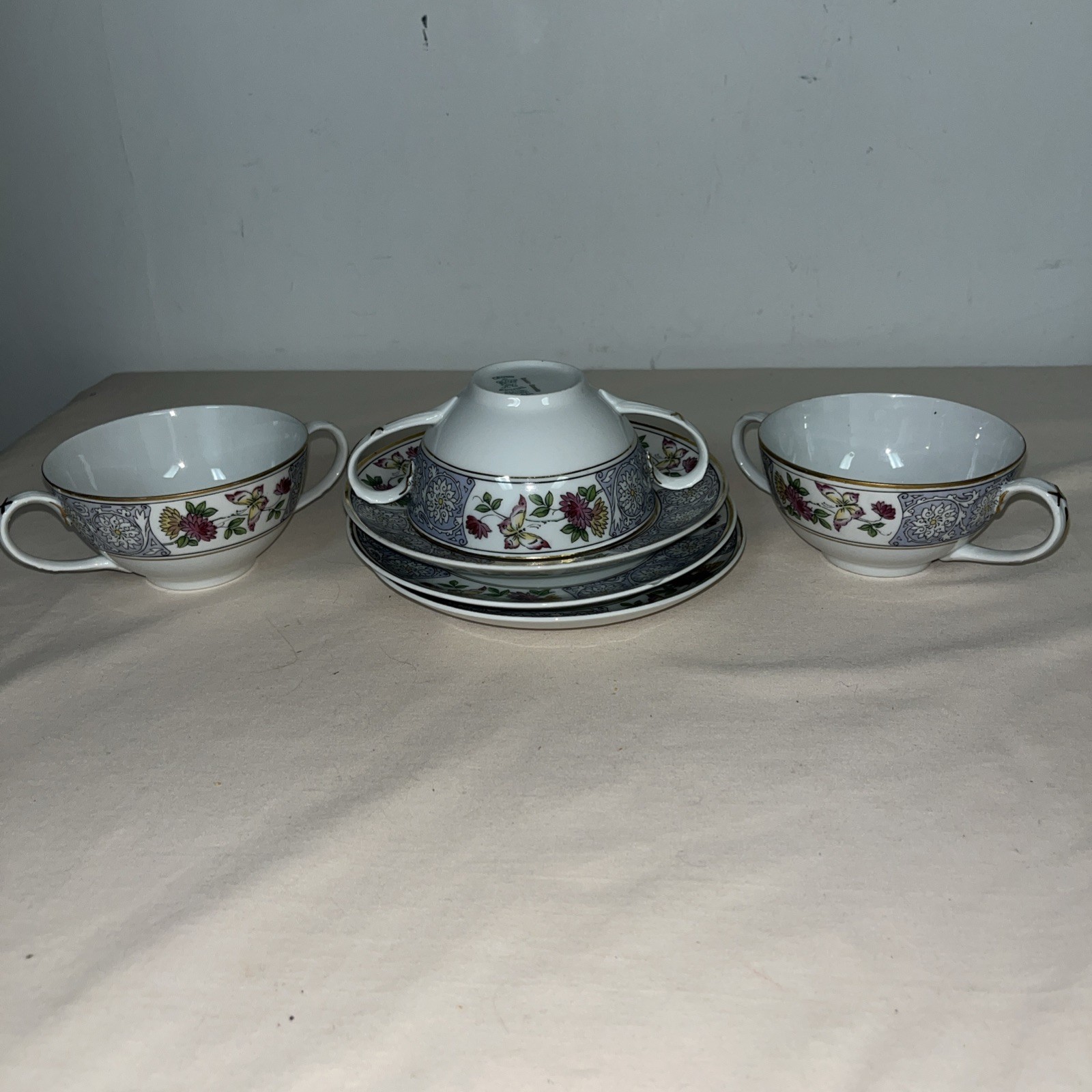 CROWN IMPERIAL H& C NANKIN” Set. 3 Cups & Saucers Czecho-Slowakia Schlaggenwald