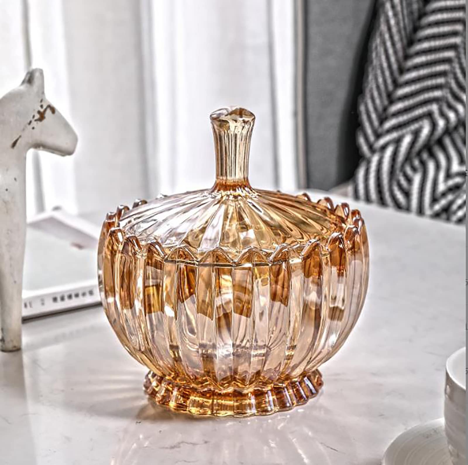 Decorative Amber Glass Candy Bowl with Cover, Crystal Fruit Plate, Elegant Servi