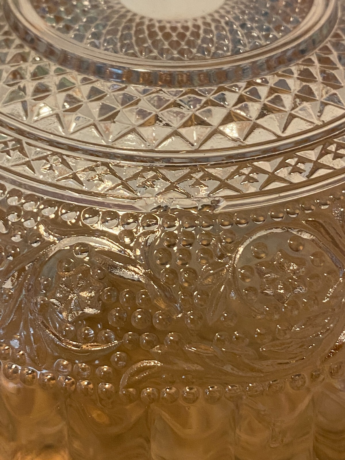 Trellis Pink Fleur De Lis Pattern Glass Bowl by KIG Indonesia 6.75 in diameter