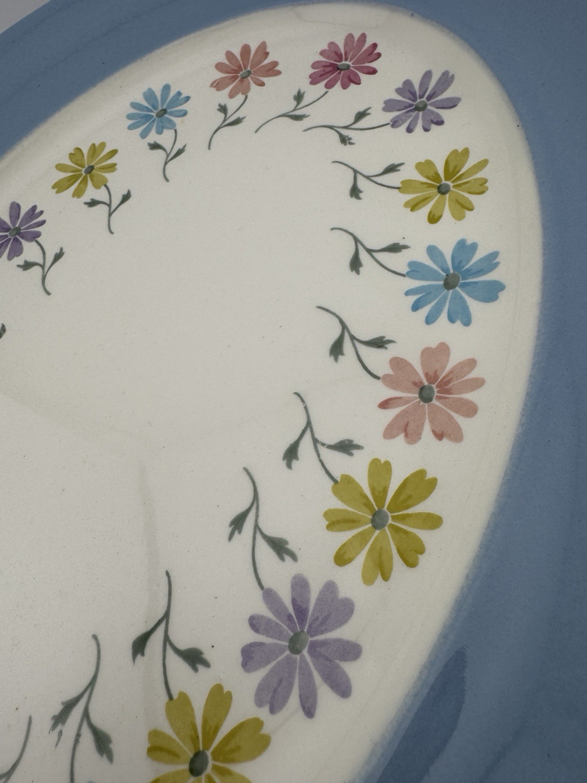 Vintage Steubenville China Pottery Oval Serving Platter Pastel Flowers 15 X 11.5