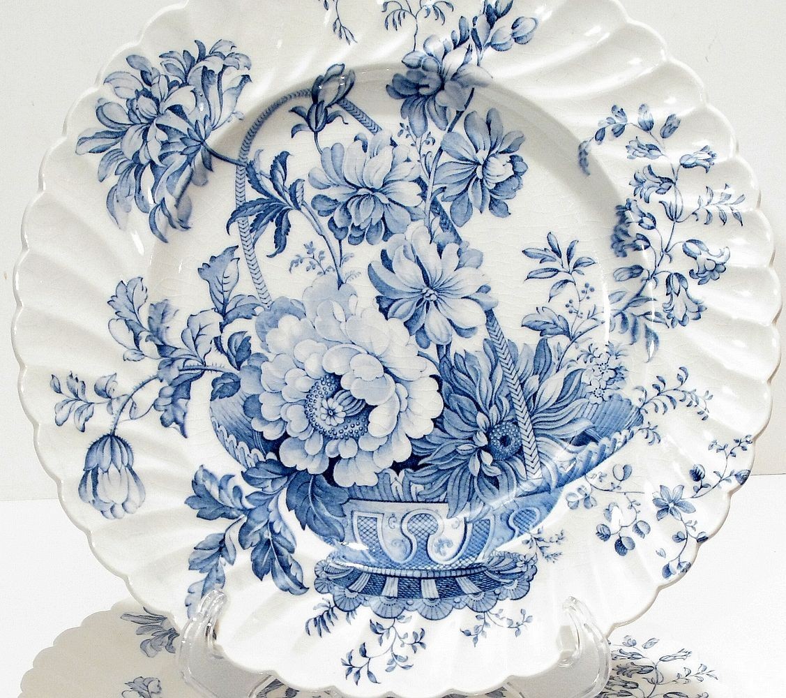 Set 6 Antique Clarice Cliff Charlotte Blue Transferware 10” Dinner Plate England
