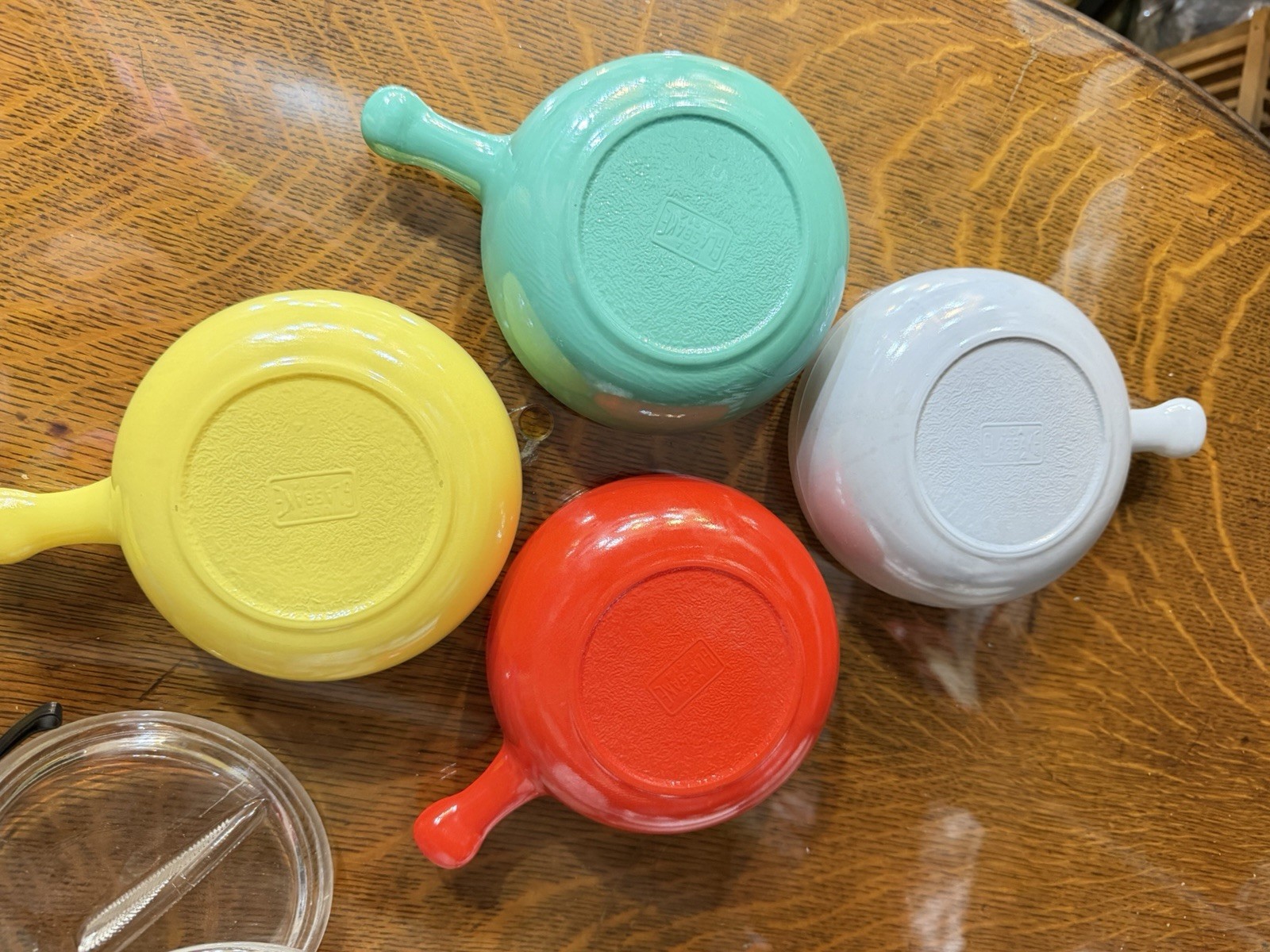 Vintage 1950s GLASBAKE #358 GLASS CASSEROLE BOWL SET OF 4 With 3 Lids