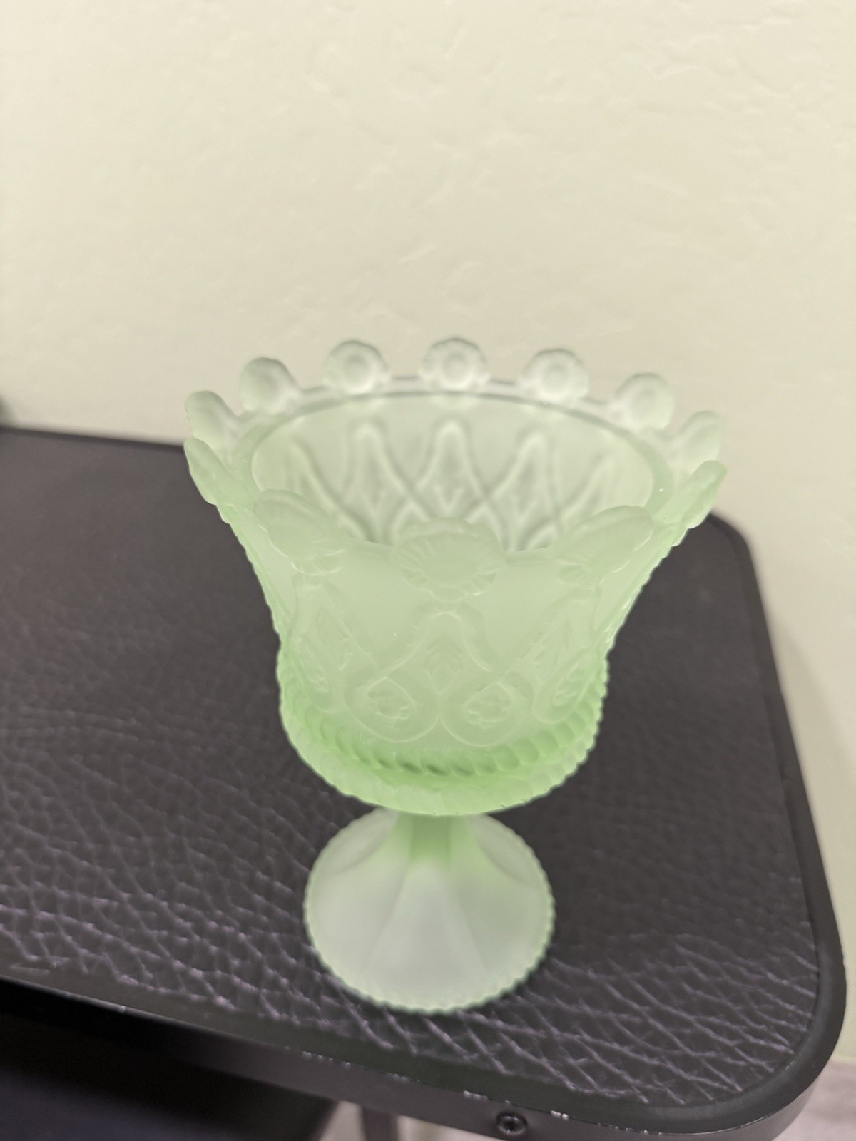 Fostoria Glass Frost Chantilly Green Hapsburg Candy Dish No Lid