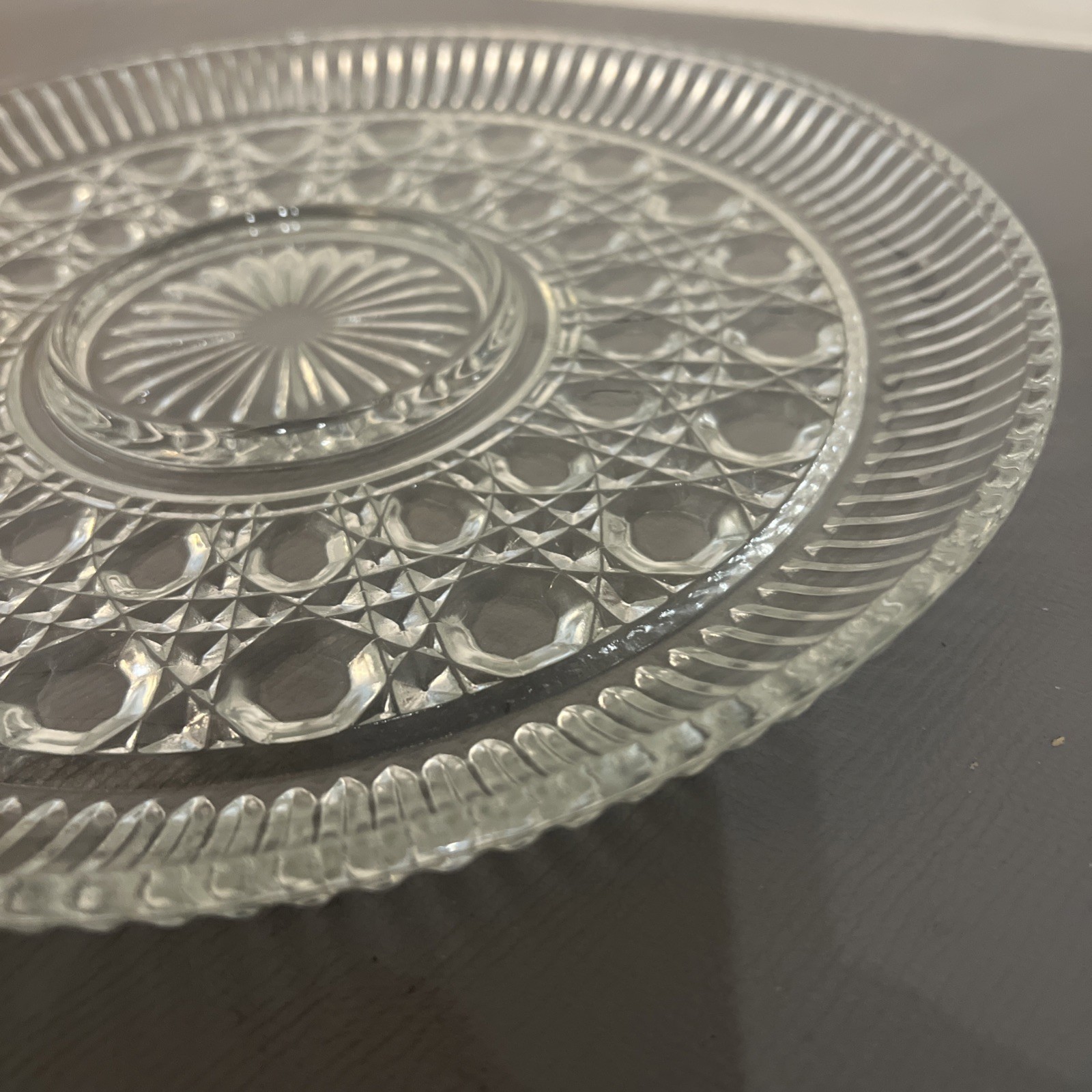 Federal Clear Glass Windsor Platter/Button & Cane Serving Plate 1970s