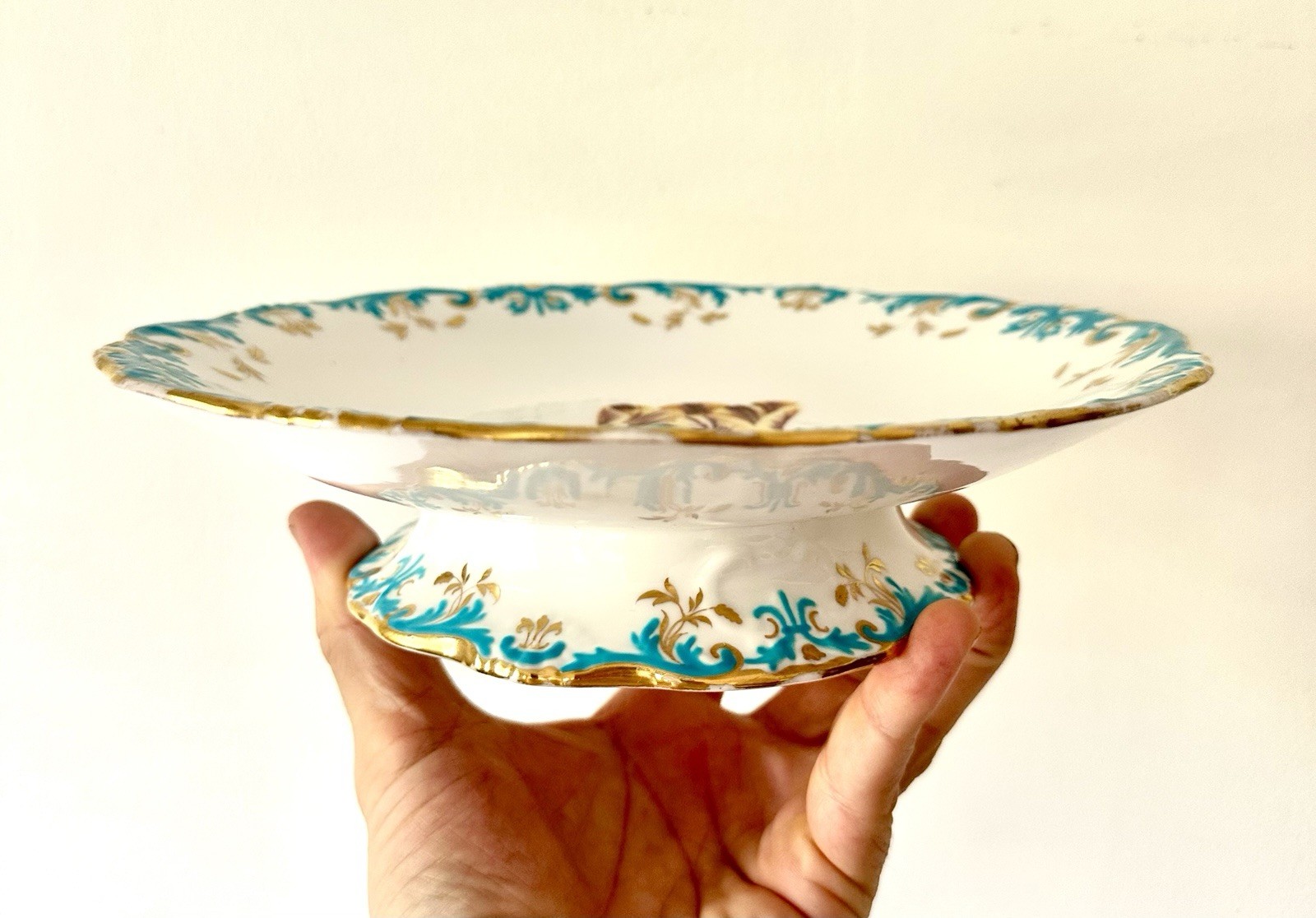 1800’s Antique Minton Quality Staffordshire Footed Bowl HP Tulip Turquoise Gold