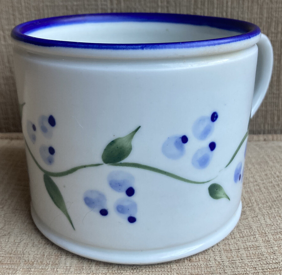 Vintage 1990 Sturgeon River Pottery SRP Signed Mug Coffee Cup Plant Blue Berries