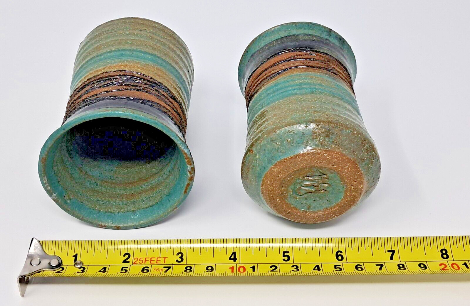 Stoneware Art Pottery Cups 8-9 fl oz Set of 6 turquoise glaze 4″ tall unique