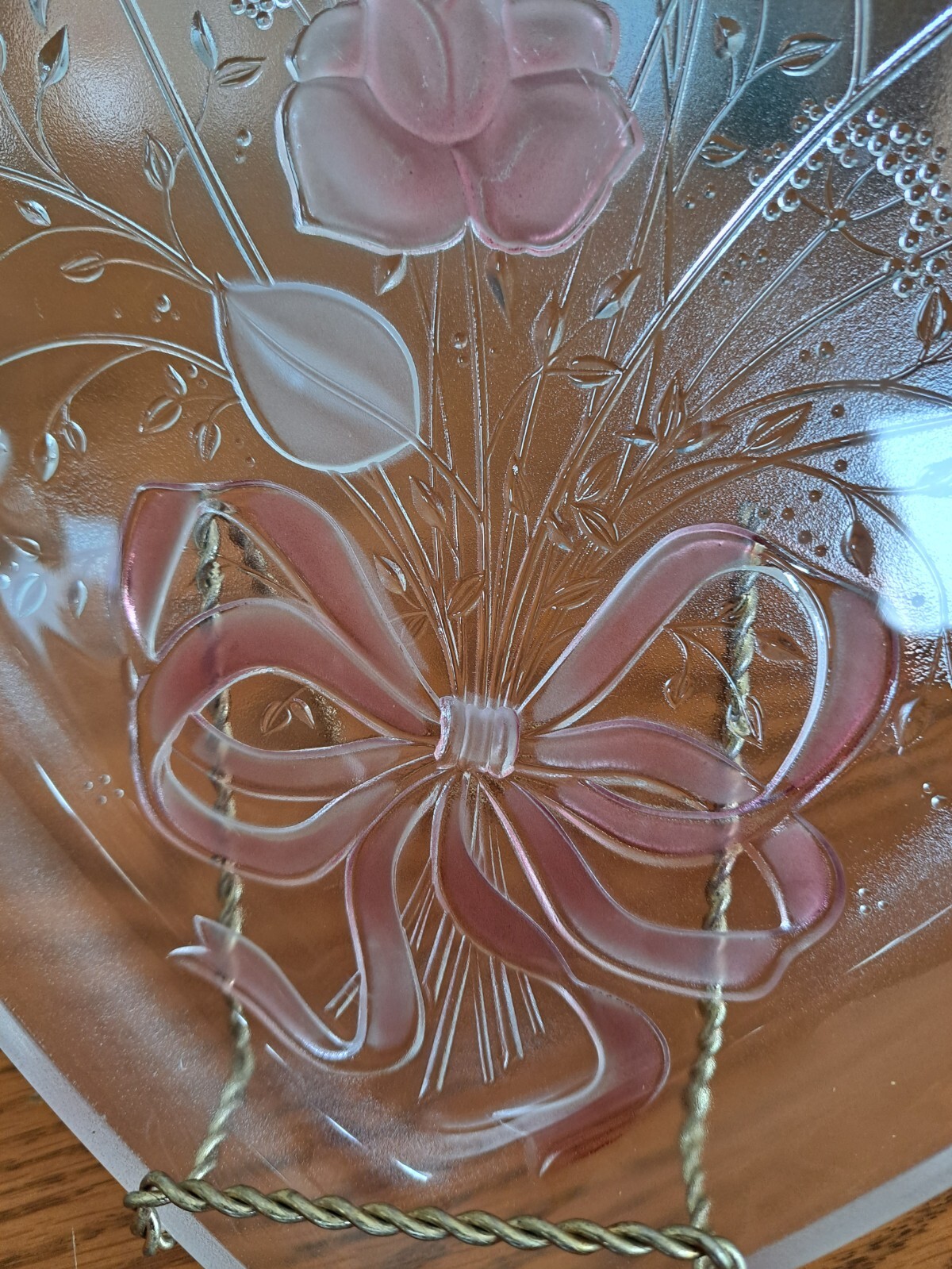 Mikasa Crystal GlassVintage Valentine Heart Shaped Serving Plate w/ Pink Roses