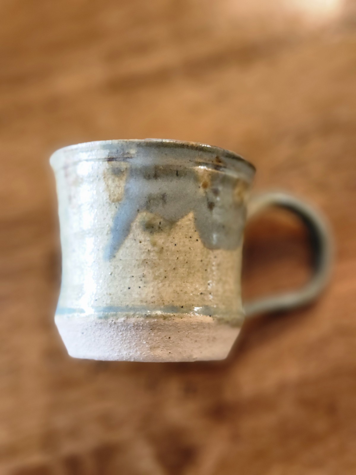 Stoneware Pottery Mug Drip Glaze Brown Gray Tan Blue Coffee Mug
