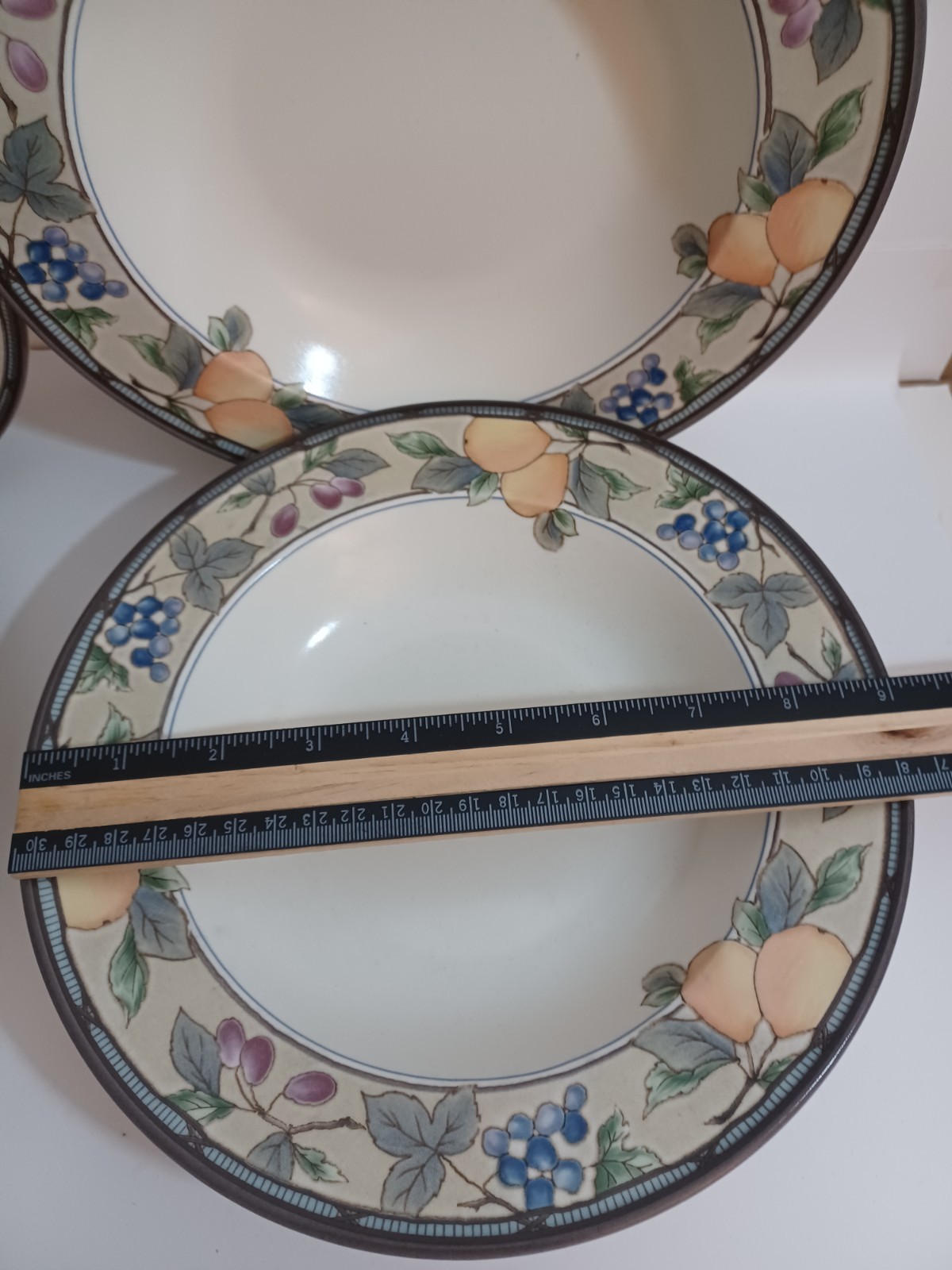 Ten MIKASA INTAGLIO Garden Harvest Rimmed Soup Bowls 9 3/8″ CAC29 Pre-owned