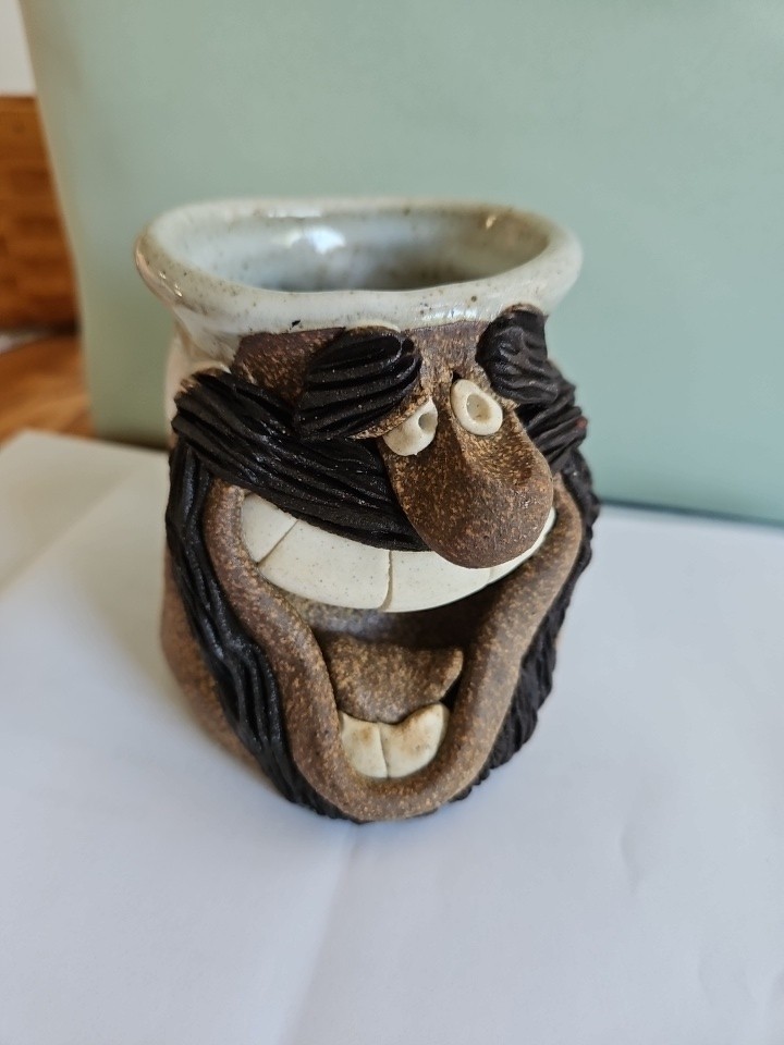 Vintage Ugly Face Mug Handmade Pottery 3D Funny Smile Coffee Cup