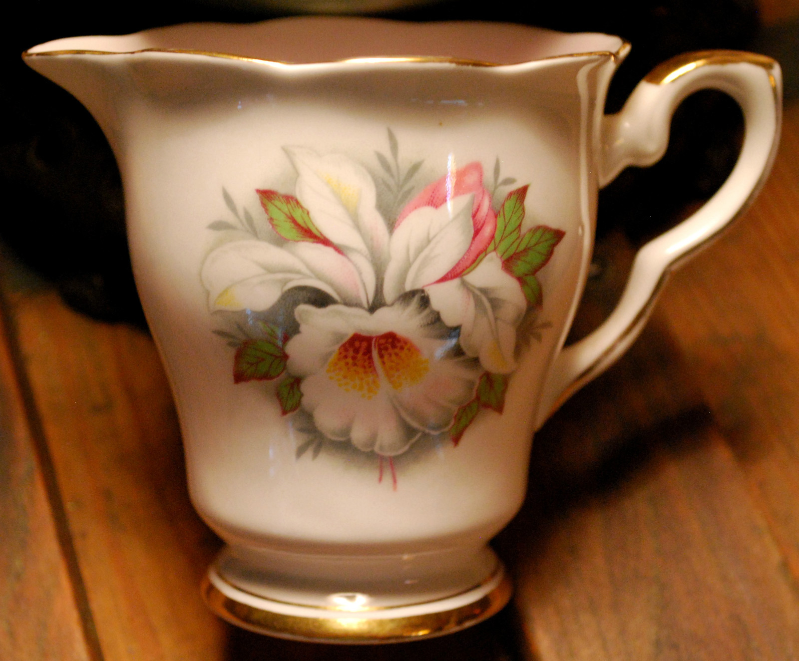 RARE “White Lady” Vintage Creamer PINK W ORCHID FLOWER Royal Stafford England