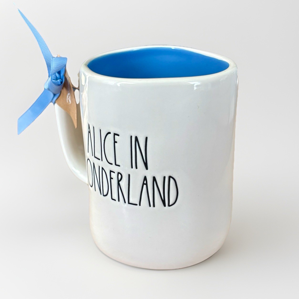 NWT RAE DUNN DISNEY ALICE IN WONDERLAND Double-Sided Ceramic Mug White/Blue Y2K