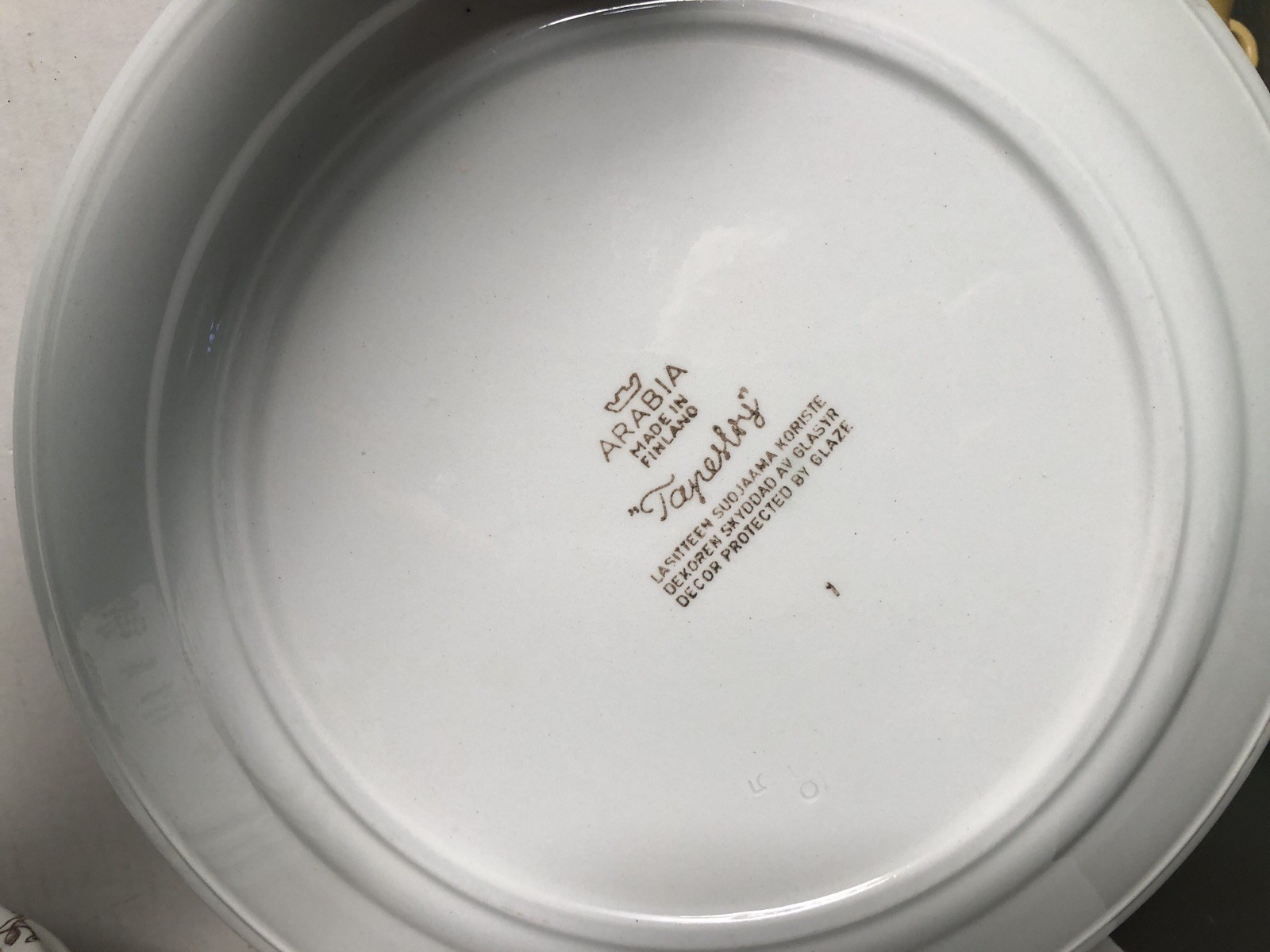 ARABIA FINLAND TAPESTRY DINNER PLATES SET OF 6 BROWN