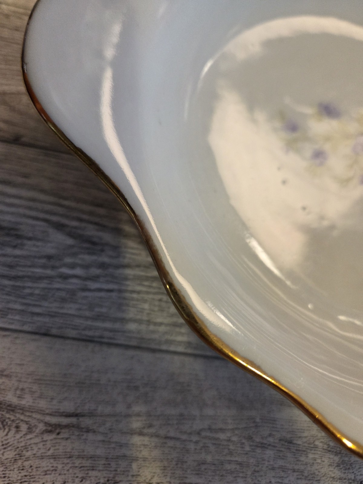 Ceramic Candy Dish/ Trinket Dish 7.75” White With Blue Floral Handles Vintage