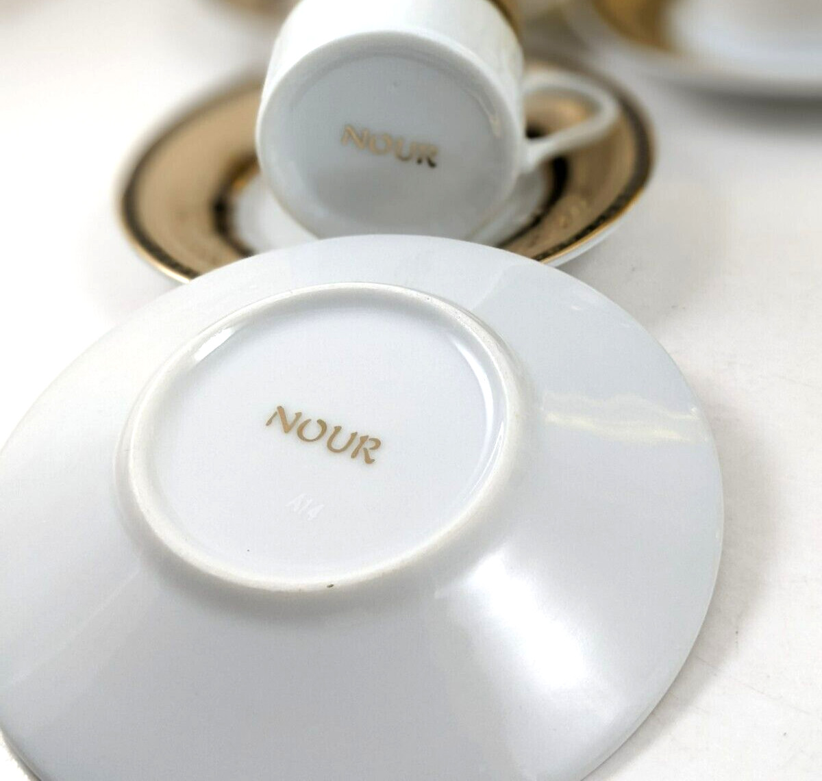 Nour Black Gold Porcelain Demitasse Cups And Saucers Twelve Piece Set