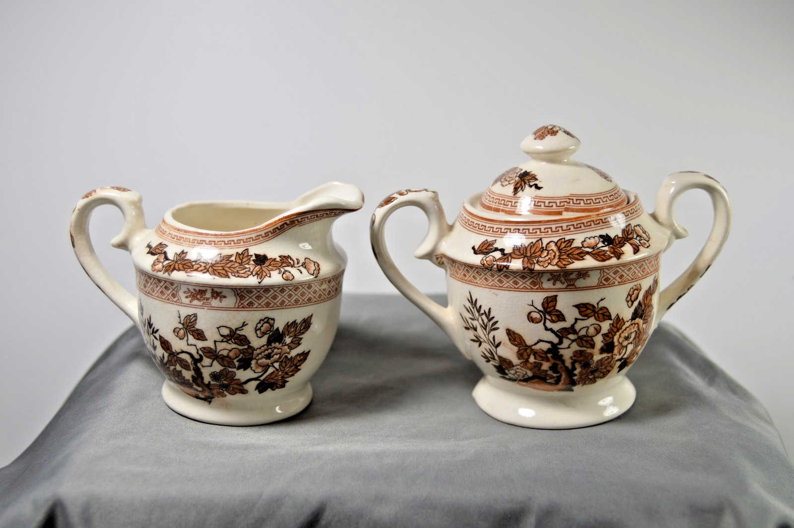 Vintage Nasco Indian Tree Creamer and Sugar Bowl with Lid, JAPAN