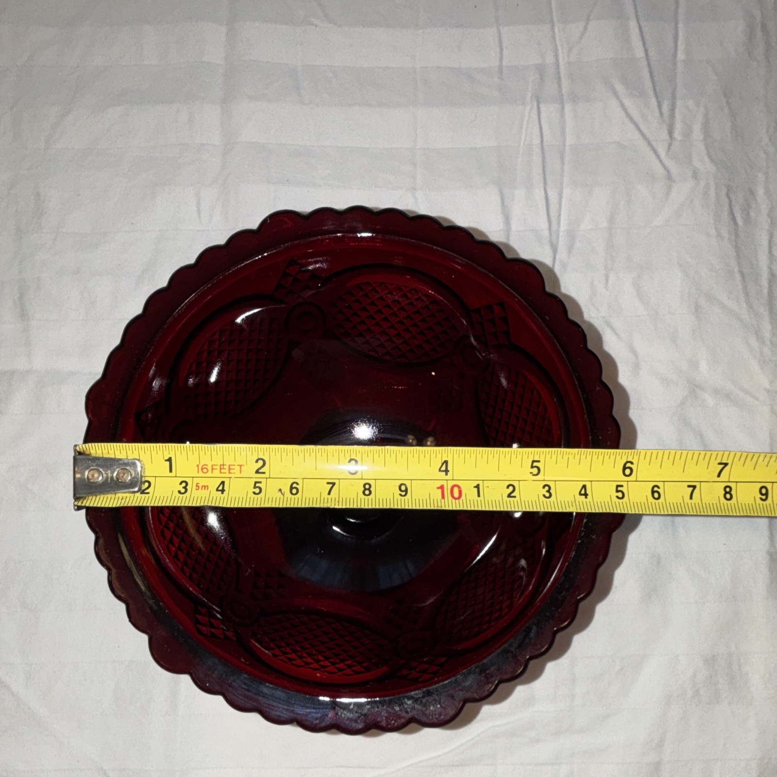 Avon Red Pressed Glass Diamond Pedestal Candy Dish