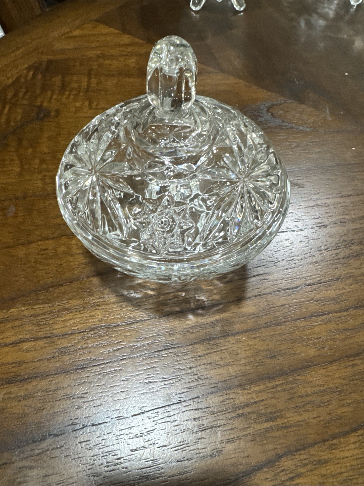 Vintage 5″ Star of David cut glass floral round covered candy dish bowl