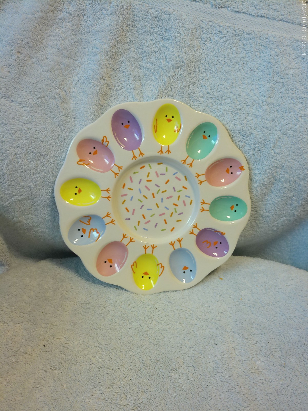 Easter Chick Ceramic Deviled Egg Plate New No Box