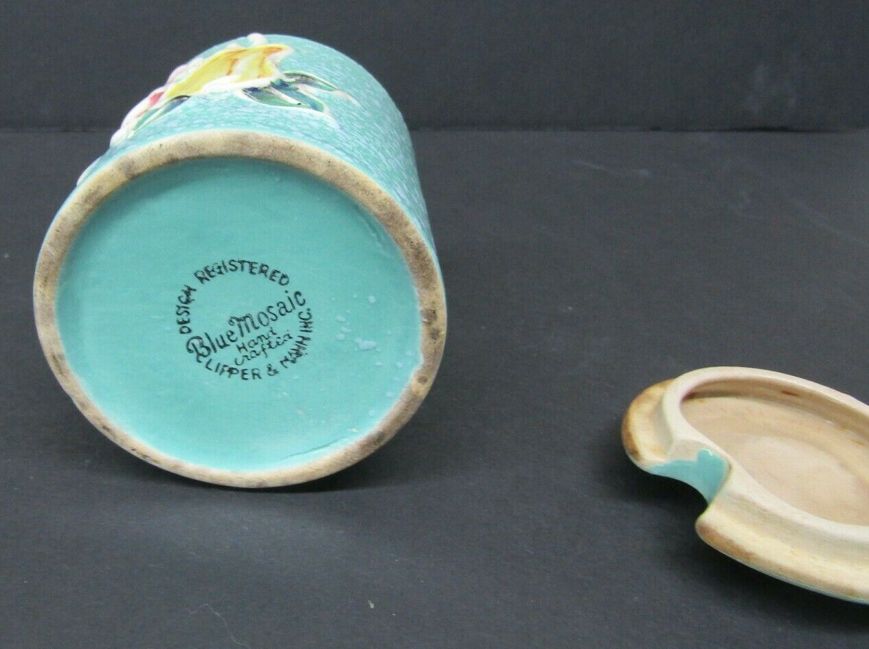 VTG Lipper Mann Blue Mosaic Sugar Bowl Hand Crafted