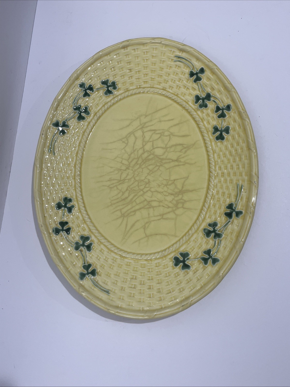 VTG Bordallo Pinheiro Portugal Lucky Shamrock Oval Serving Platter 15.5” L