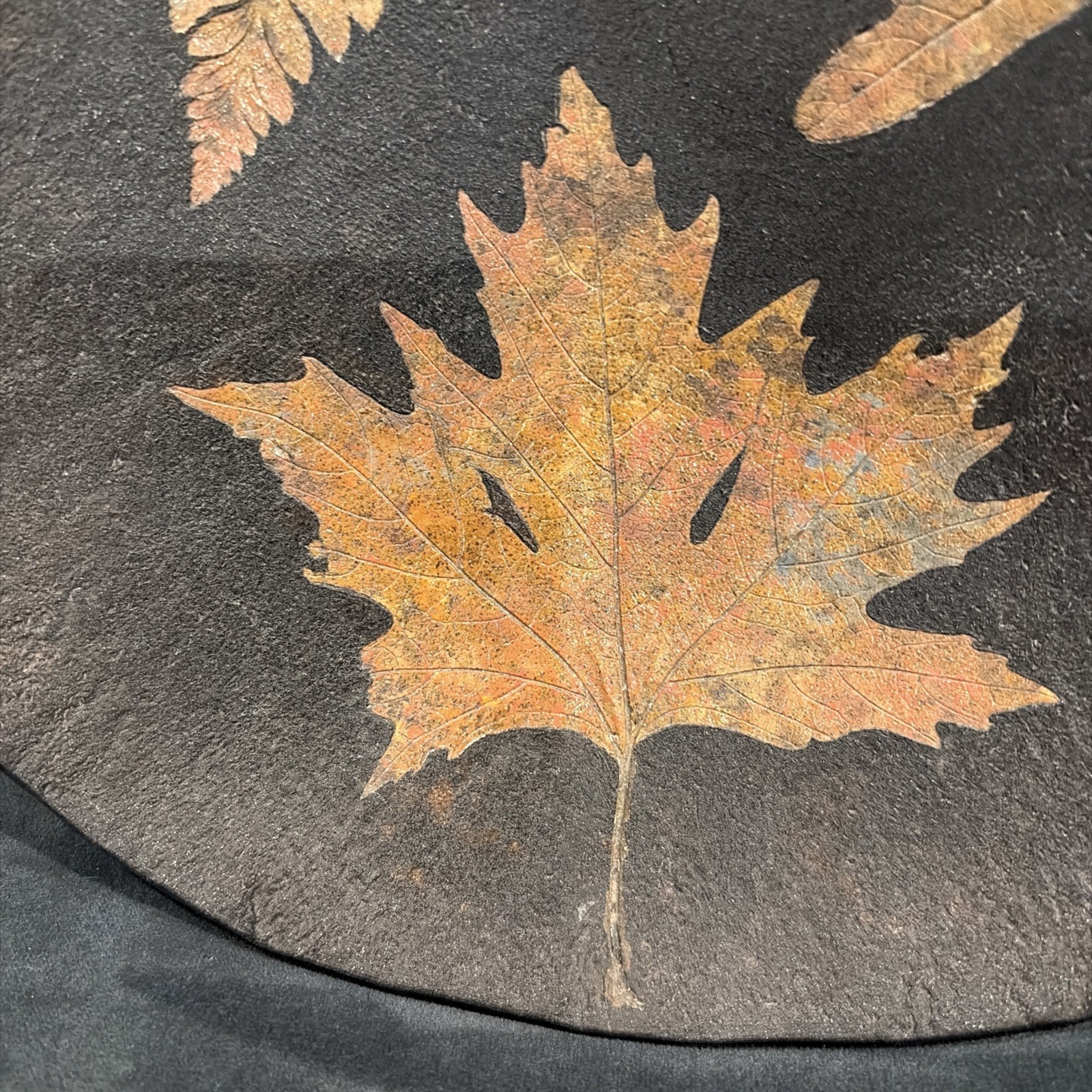 Vintage 1997 Art Raku Pottery Leaves Centerpiece Bowl, 10.75″ (Signed)