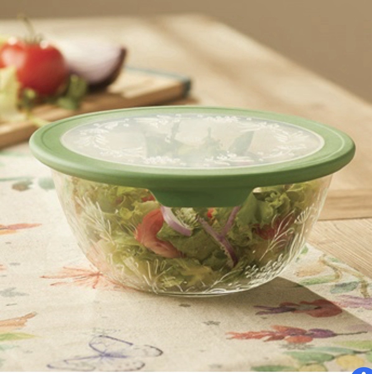 Wildflower Medium Serving Bowl 3312 GREEN LID NEW $64.95 Princess House