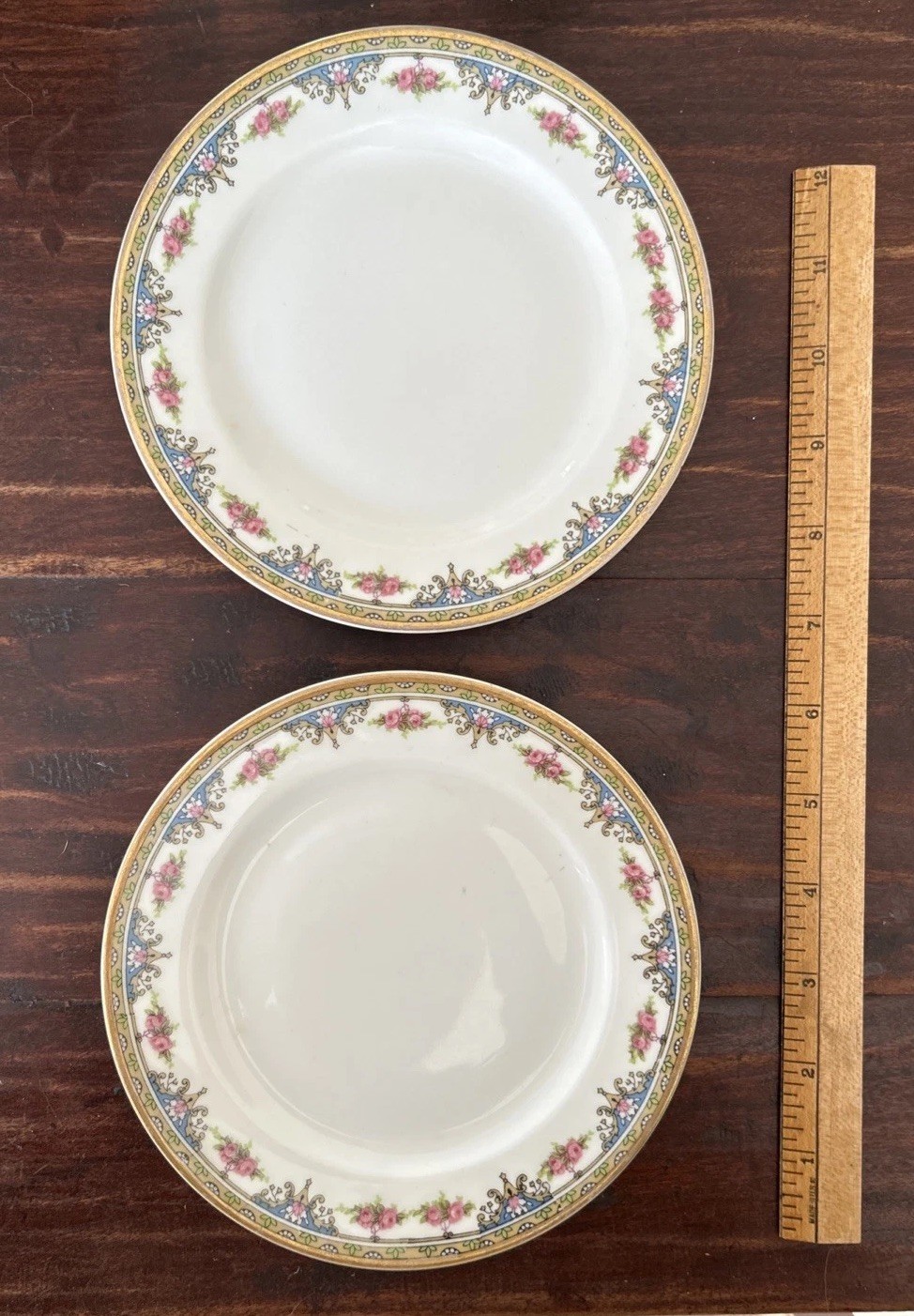 Vintage Set 2 Vignaud Limoges France Porcelain Bread Plates; Rose Garland 6.25”