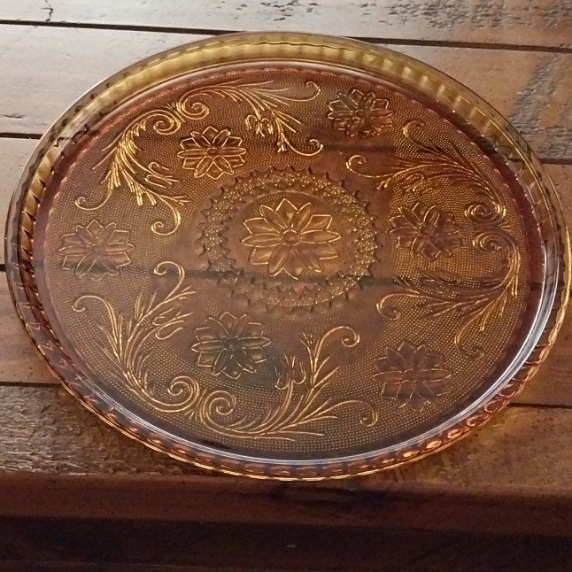 Vintage 10″ Amber Tiara Indiana Sandwich/Daisy Glass Serving Platter