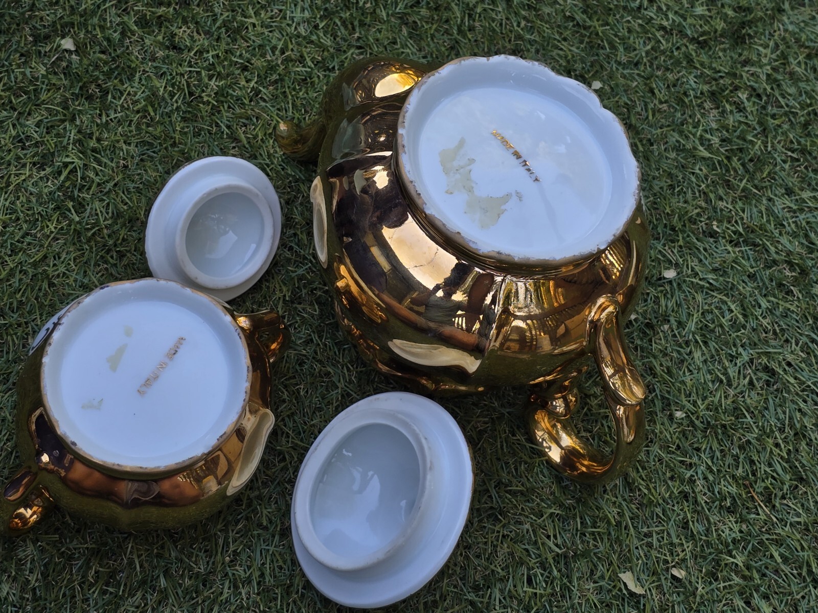 VTG 1960s Limone Castello MURANO GOLD PORCELAIN Tea Set 10 Piece 2 Cups 4 Plates