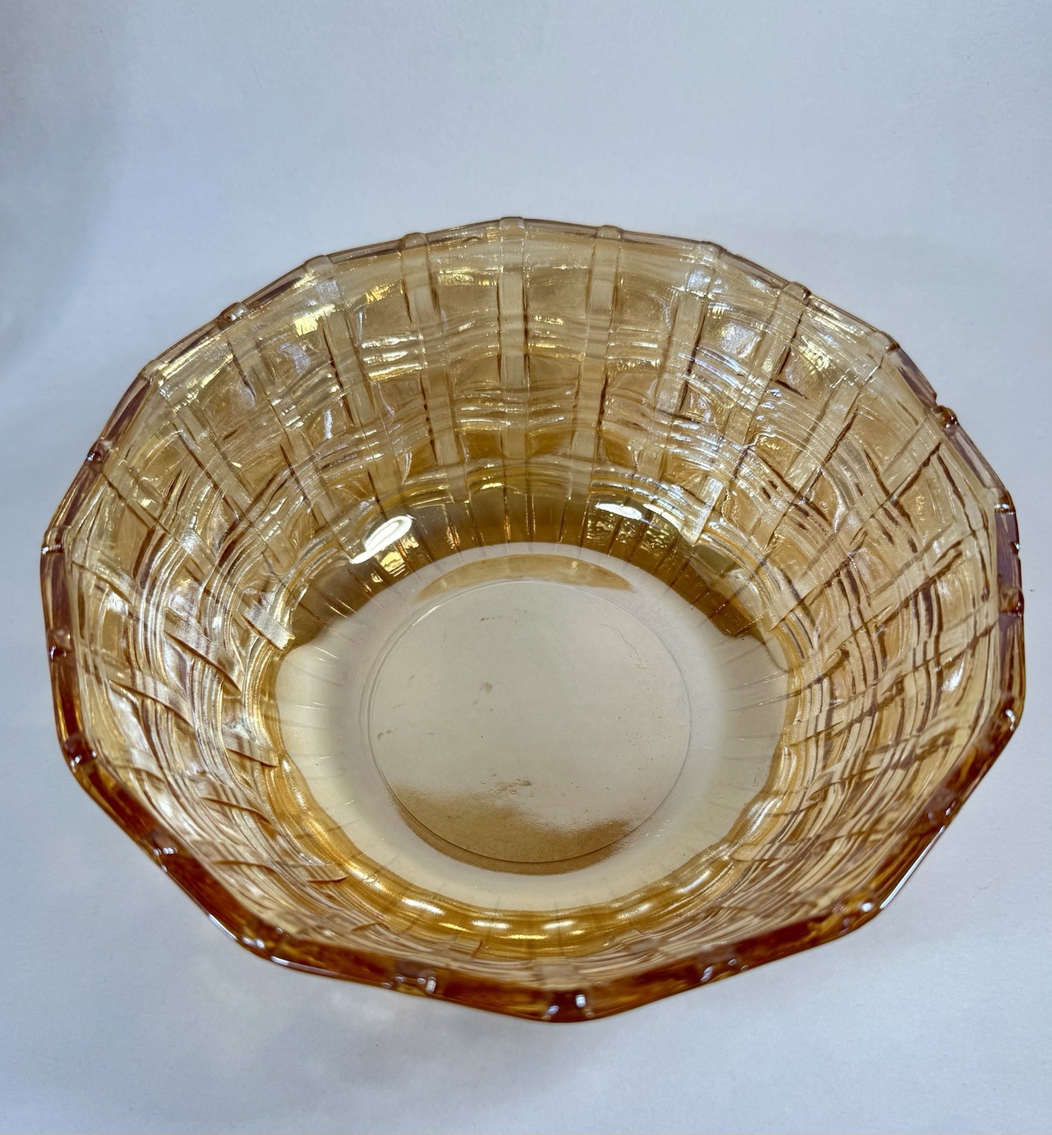 Carnival Glass Bowl Basket Weave Marigold Serving Iridescent 7.25” Vintage B78