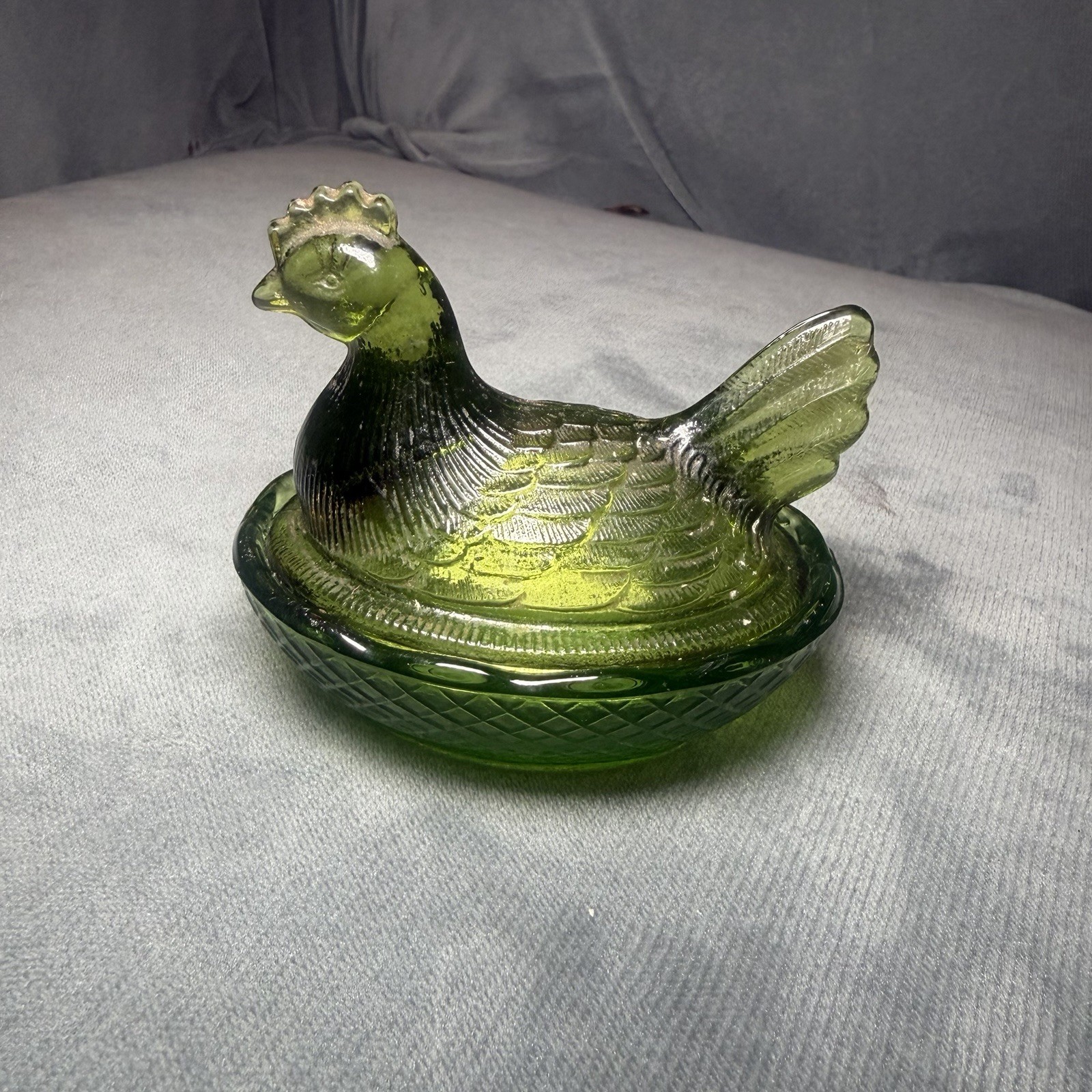 VTG L.E. Smith Olive Green Glass Hen on a Nest HON Covered Dish 3″ Salt Cellar