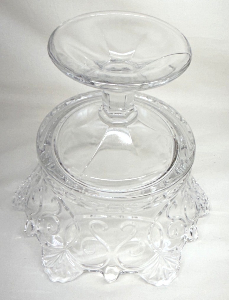 Elegant Vintage Fostoria Glass Clear Crown Pedestal Footed Bowl 9″