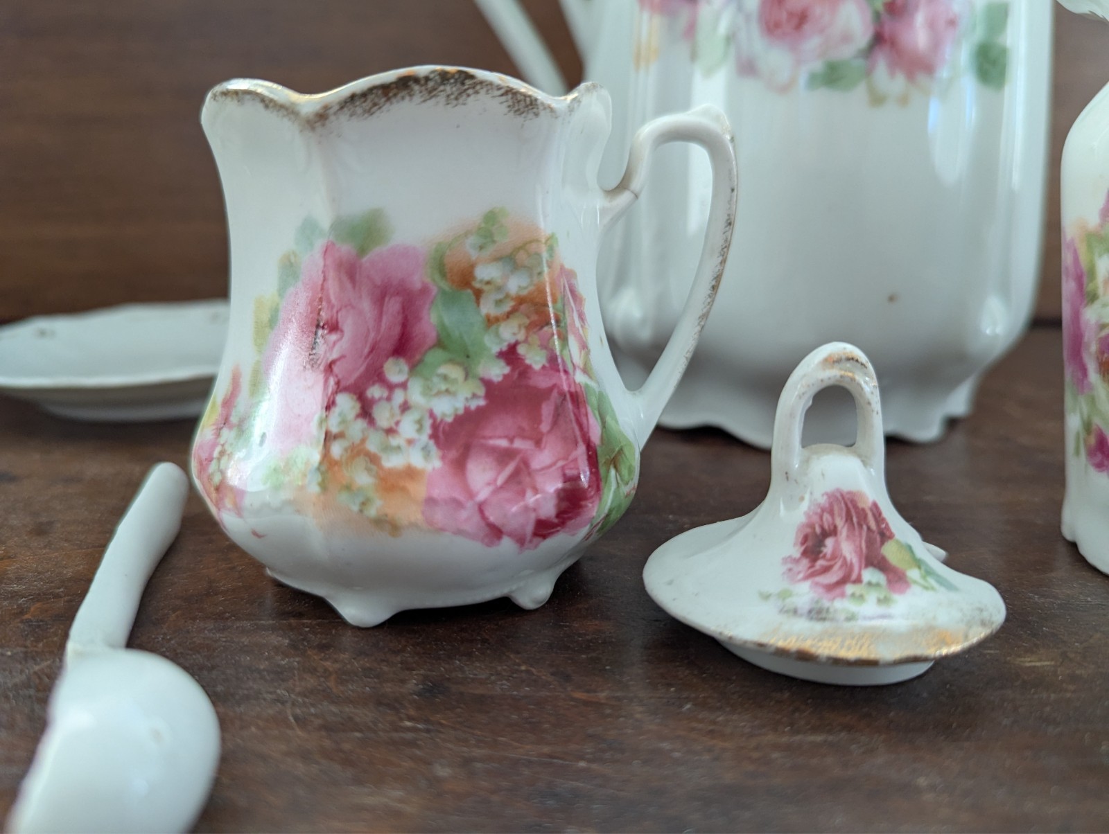 Mixed Set Vtg GERMAN BAVARIAN Porcelain Lusterware Pitcher, Creamer, & Sugar