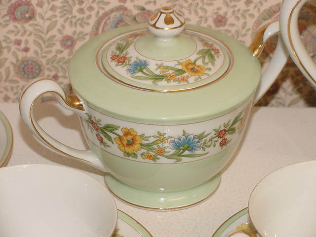 21 Aichi China Occupied Japan Tea Pitcher Creamer Sugar Bowl 6 Plate Saucer Cup