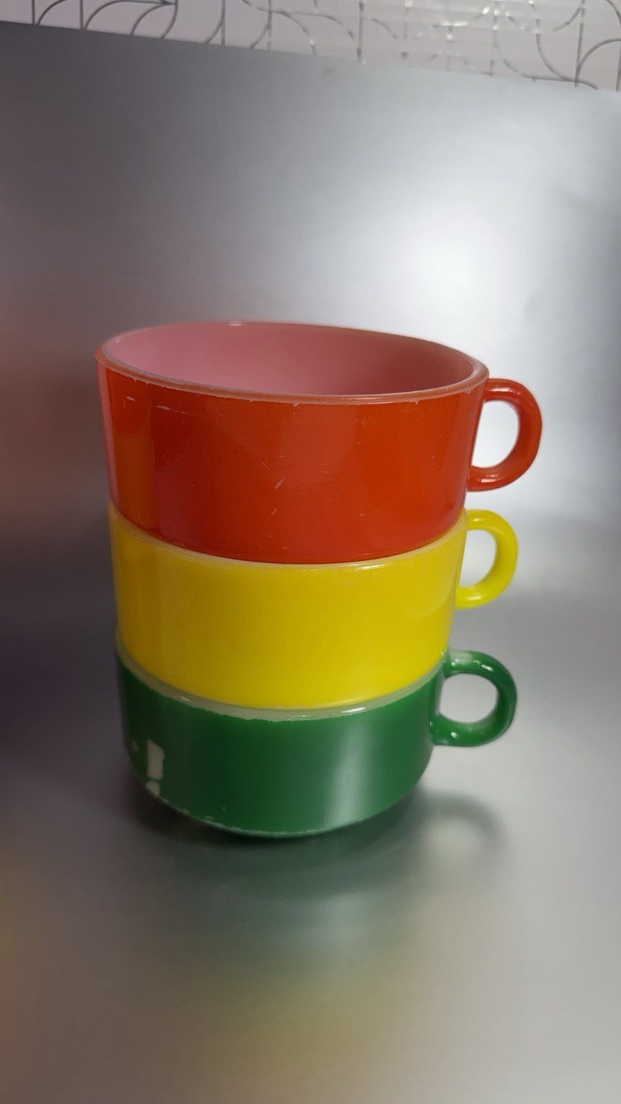 Vintage Lot of 6 Retro Colors Stackable Glasbake J-2711 Soup Bowl/Mug USA Made