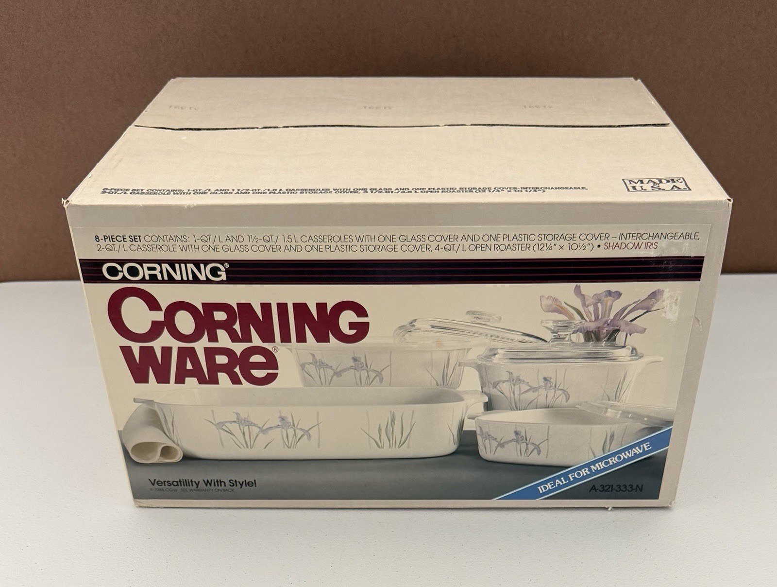 Vintage, Corning Ware, Casserole Set, Shadow Iris 8pc Factory Sealed A-321-333-N