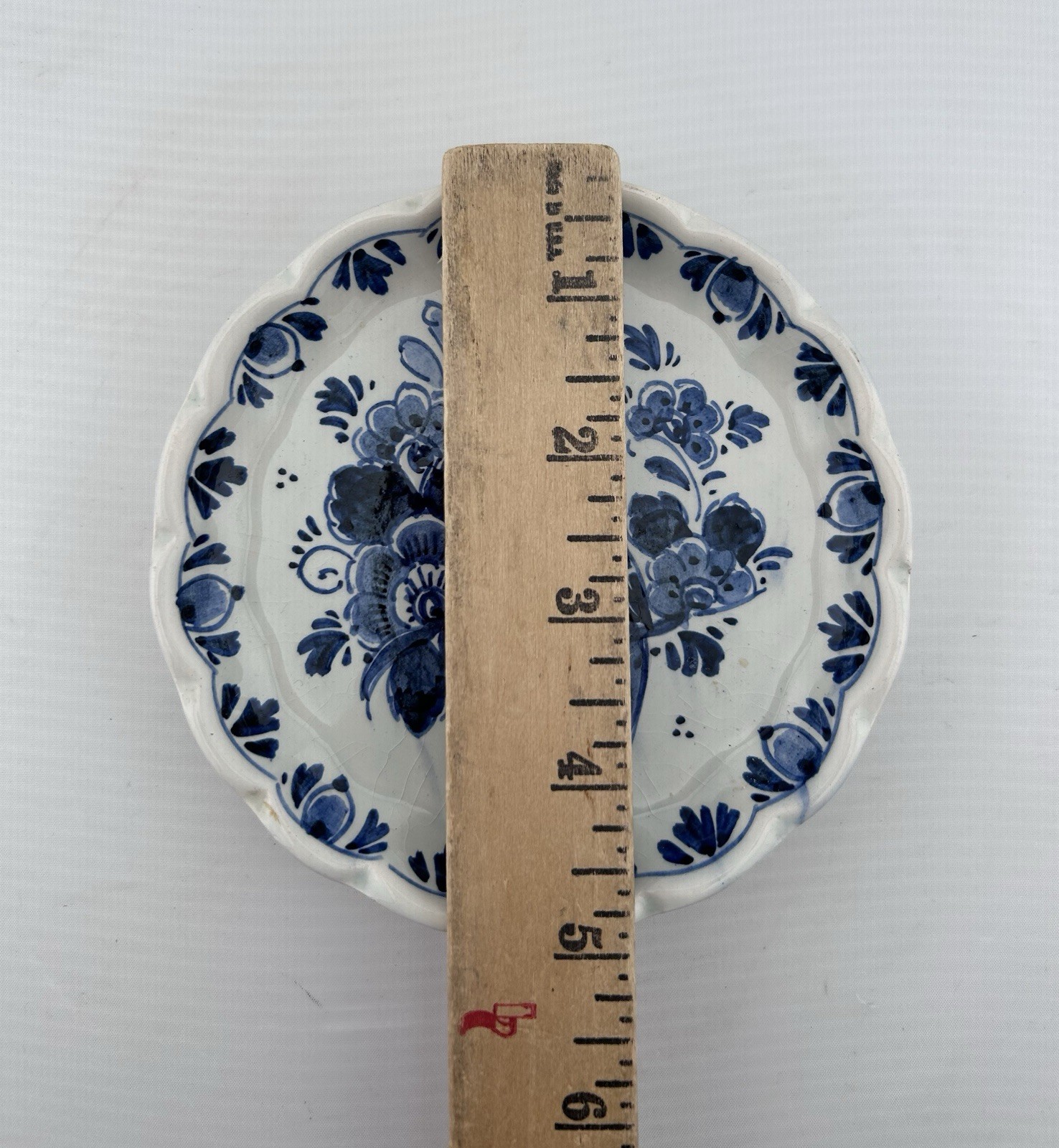Vintage Delft Blue Plate Bird Floral Design Scalloped Hand Painted Made Holland