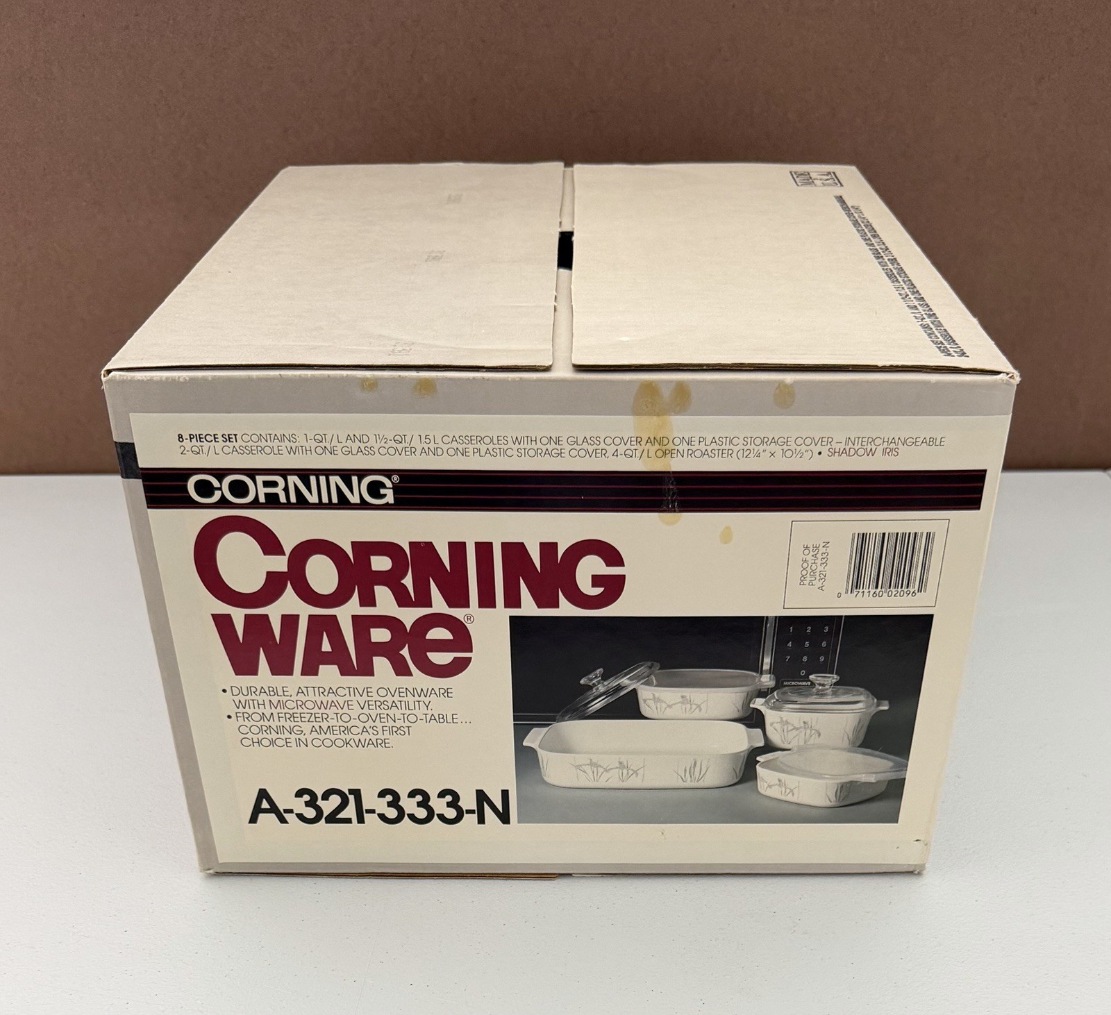 Vintage, Corning Ware, Casserole Set, Shadow Iris 8pc Factory Sealed A-321-333-N