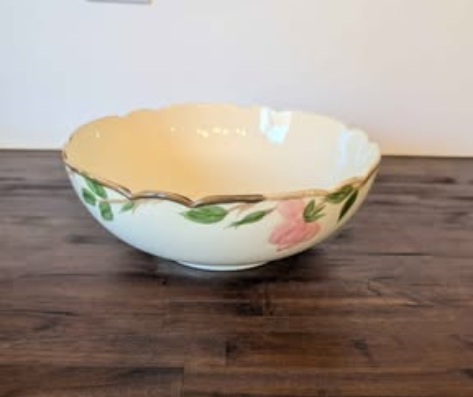 Floral Ceramic Dinner Set White Pink Green with Serving Pieces & Shakers