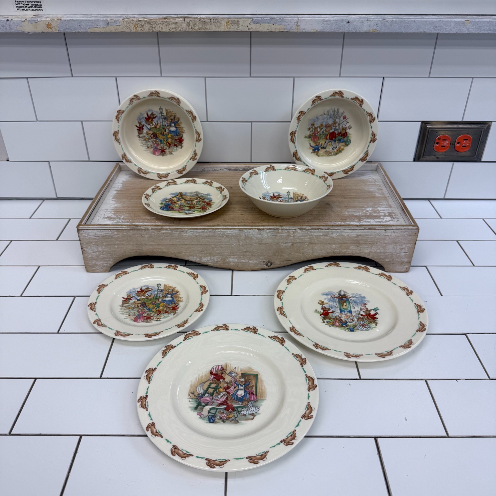 Royal Doulton Bunnykins Plates & Bowls Set of 7 Bone China 1960s
