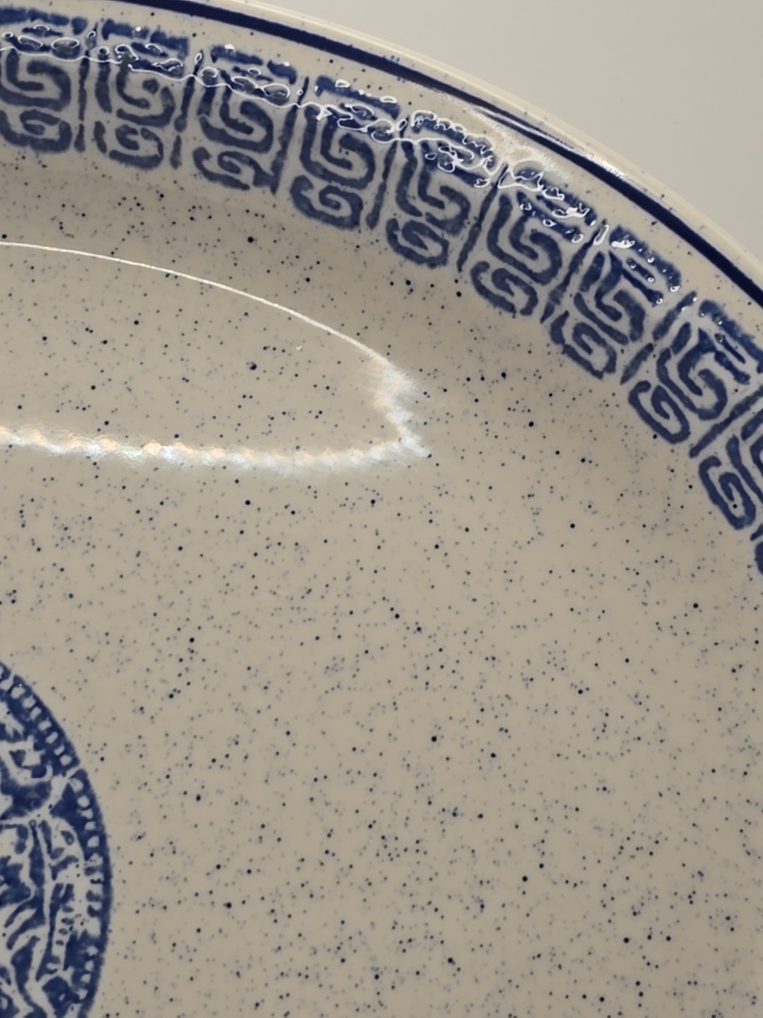 Vintage Buffalo Ceramic Blue & White Heavy Oval Serving Platter 13.5 X 10.5 In