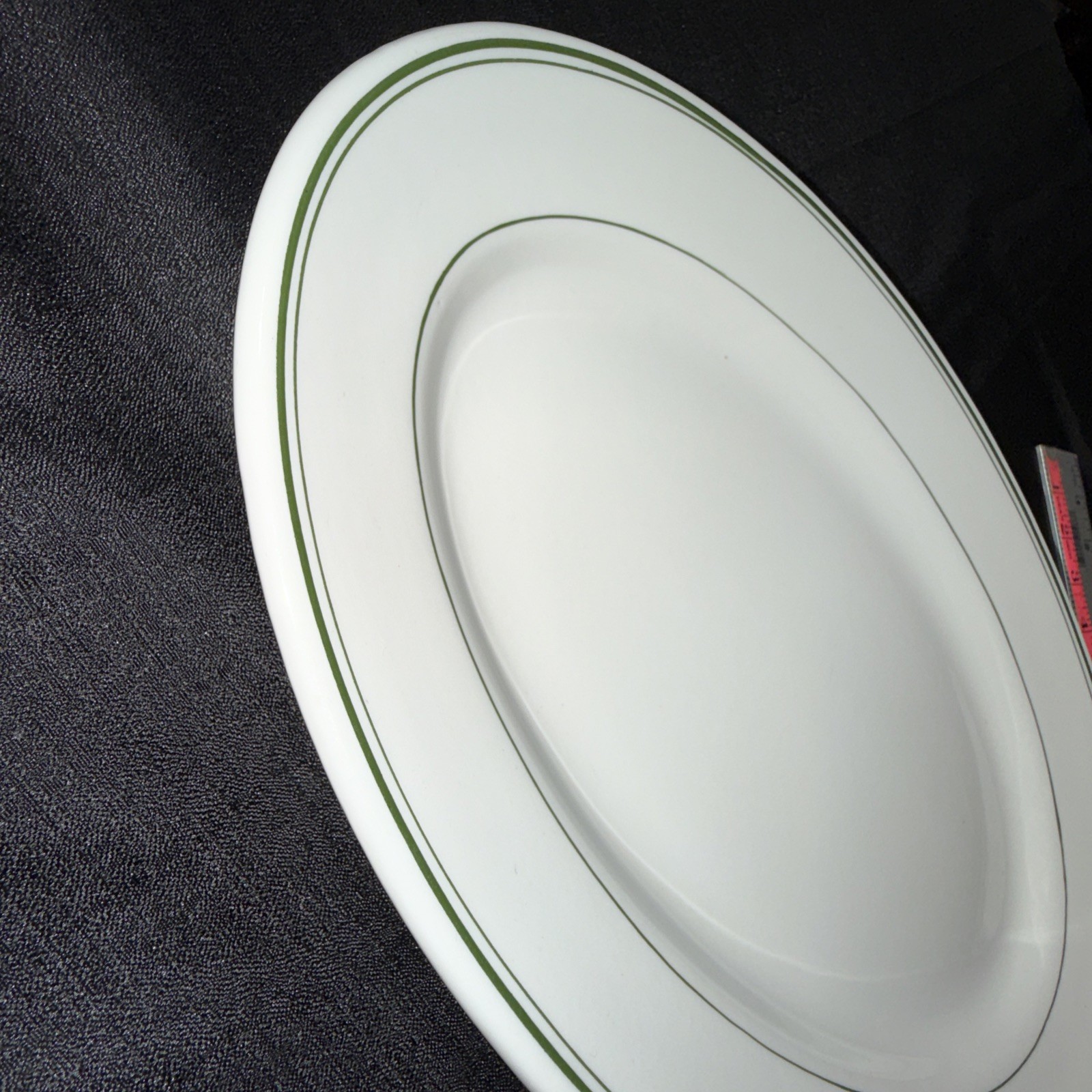 15.5” Sterling Vitrified China Restaurant Ware Green Oval Patter Plate Lot Of 3