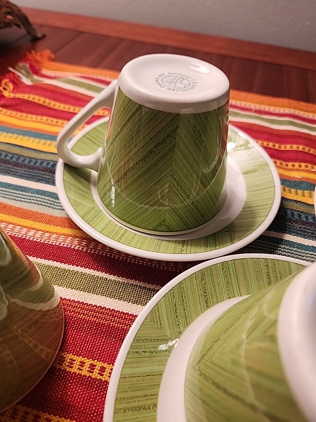 Syracuse China Syralite cup and saucer Lime Green Retro 70’s Set Of 3 & Creamer