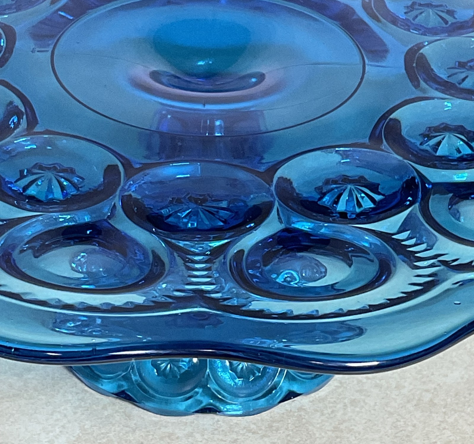 Vintage LE Smith Blue Moon and Stars Pedestal Cake Stand 11″ Diameter Surface