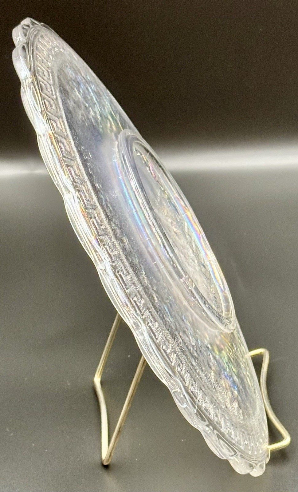 10 1/4” Dia. Pressed Carnival Glass Plate Imperial Homestead Iridescent